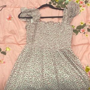 mostly white, floral print women’s dress
